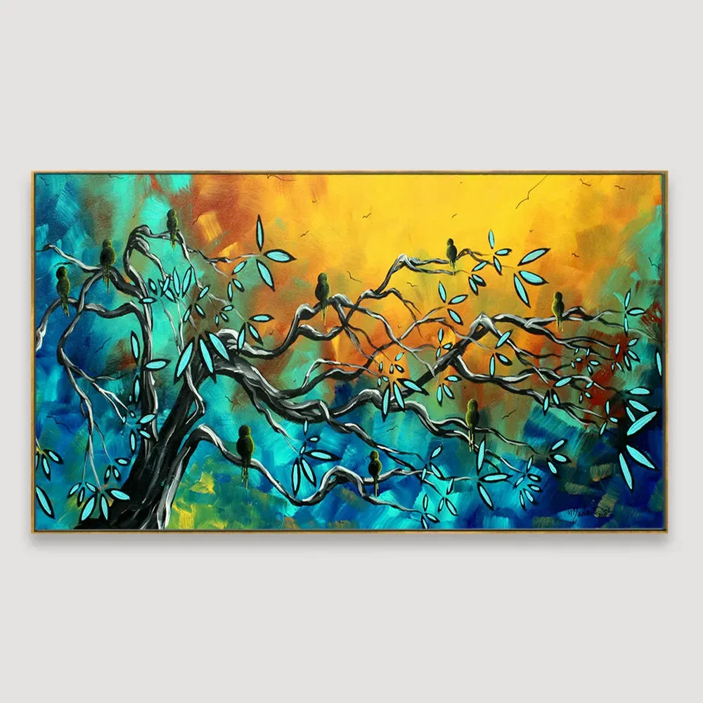 Beautiful Birds On Tree Scenery Canvas Wall Painting With Frame