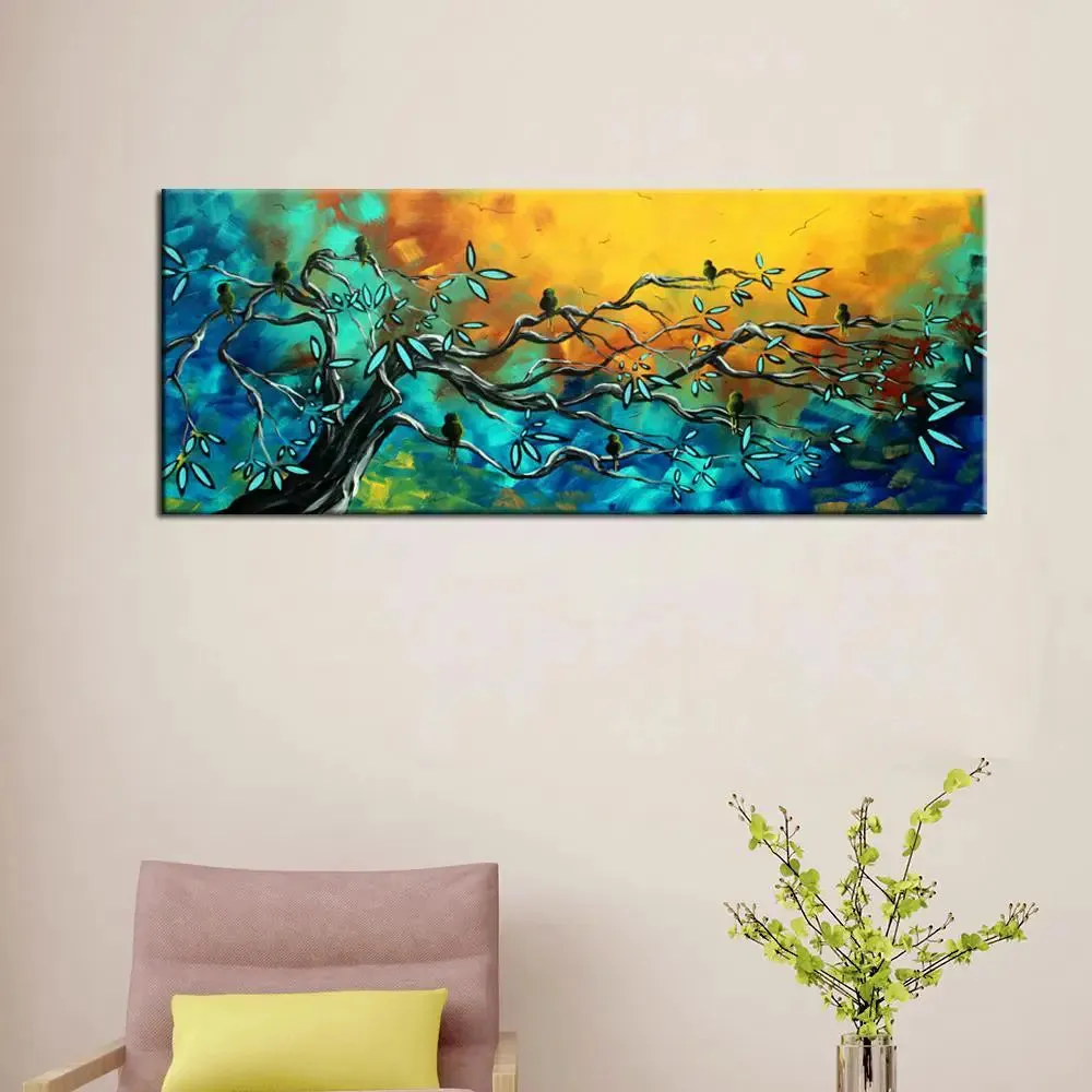 Beautiful Birds On Tree Scenery Canvas Wall Painting With Frame