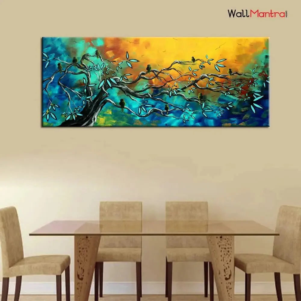 Beautiful Birds On Tree Scenery Canvas Wall Painting With Frame