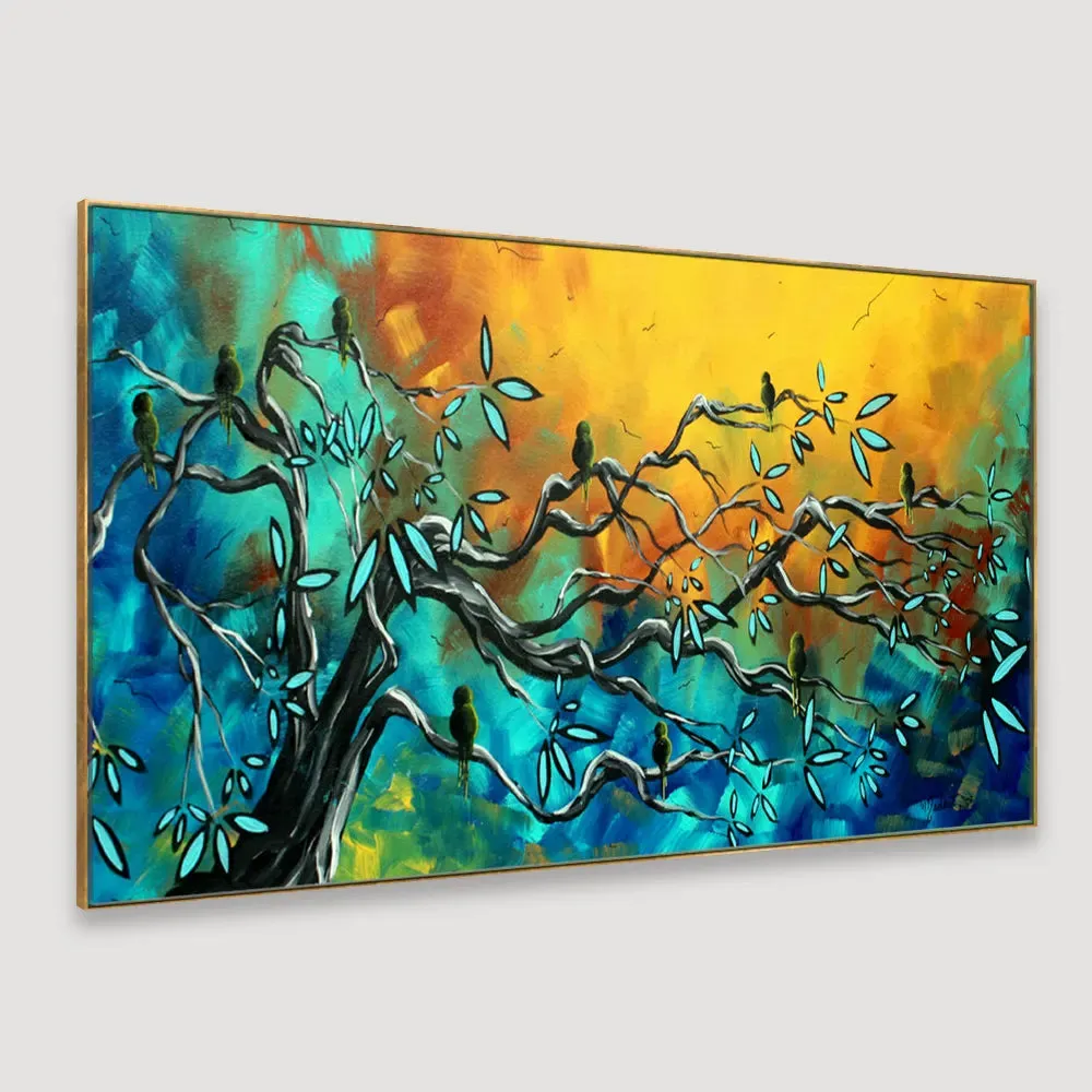Beautiful Birds On Tree Scenery Canvas Wall Painting With Frame