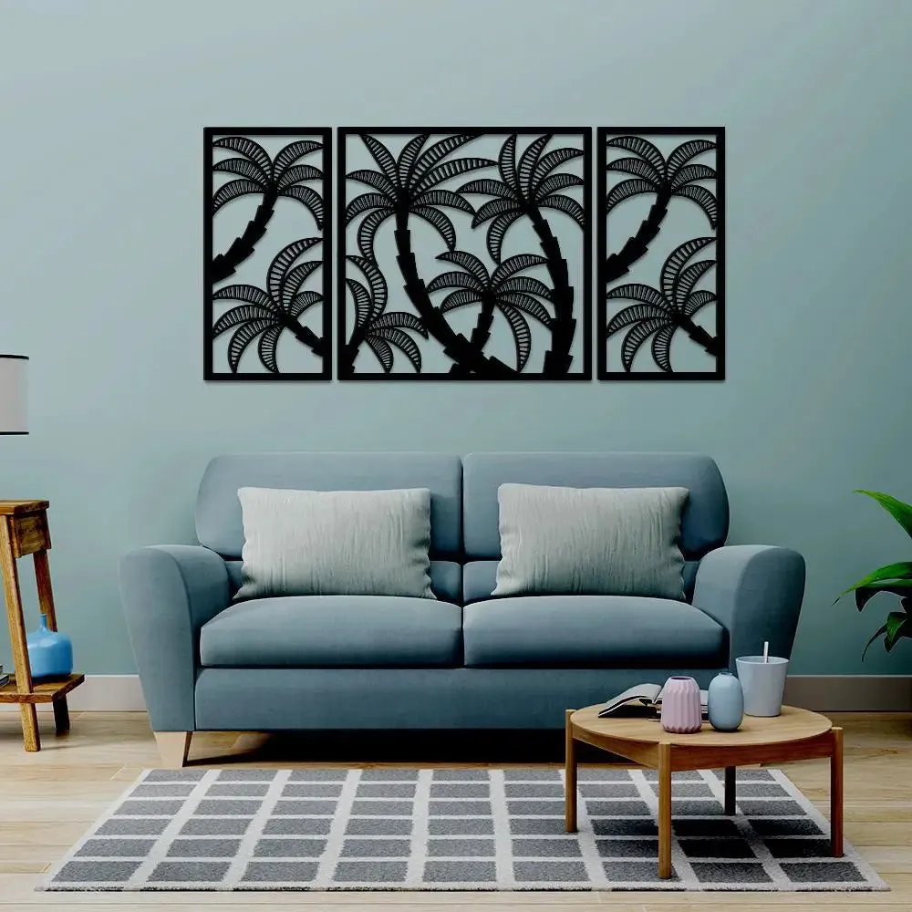 Beautiful Black Color Coconut Tree Design Wooden Wall Hanging Medium(18 inch X 40 inch)