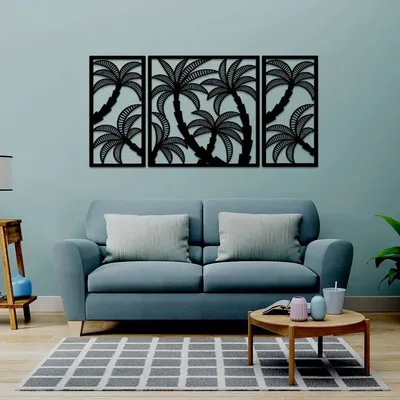 Beautiful Black Color Coconut Tree Design Wooden Wall Hanging