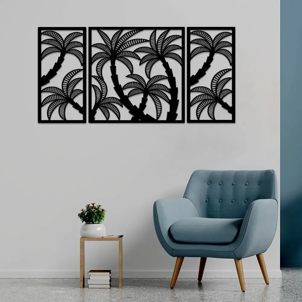 Beautiful Black Color Coconut Tree Design Wooden Wall Hanging Medium(18 inch X 40 inch)