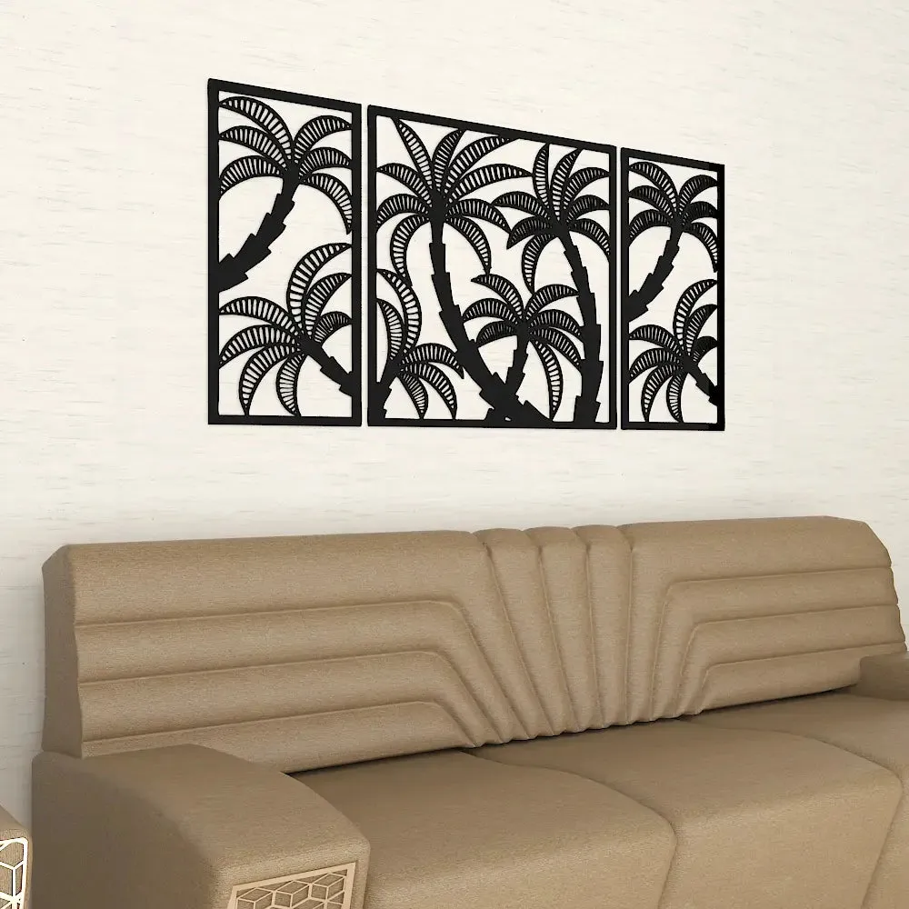 Beautiful Black Color Coconut Tree Design Wooden Wall Hanging Medium(18 inch X 40 inch)