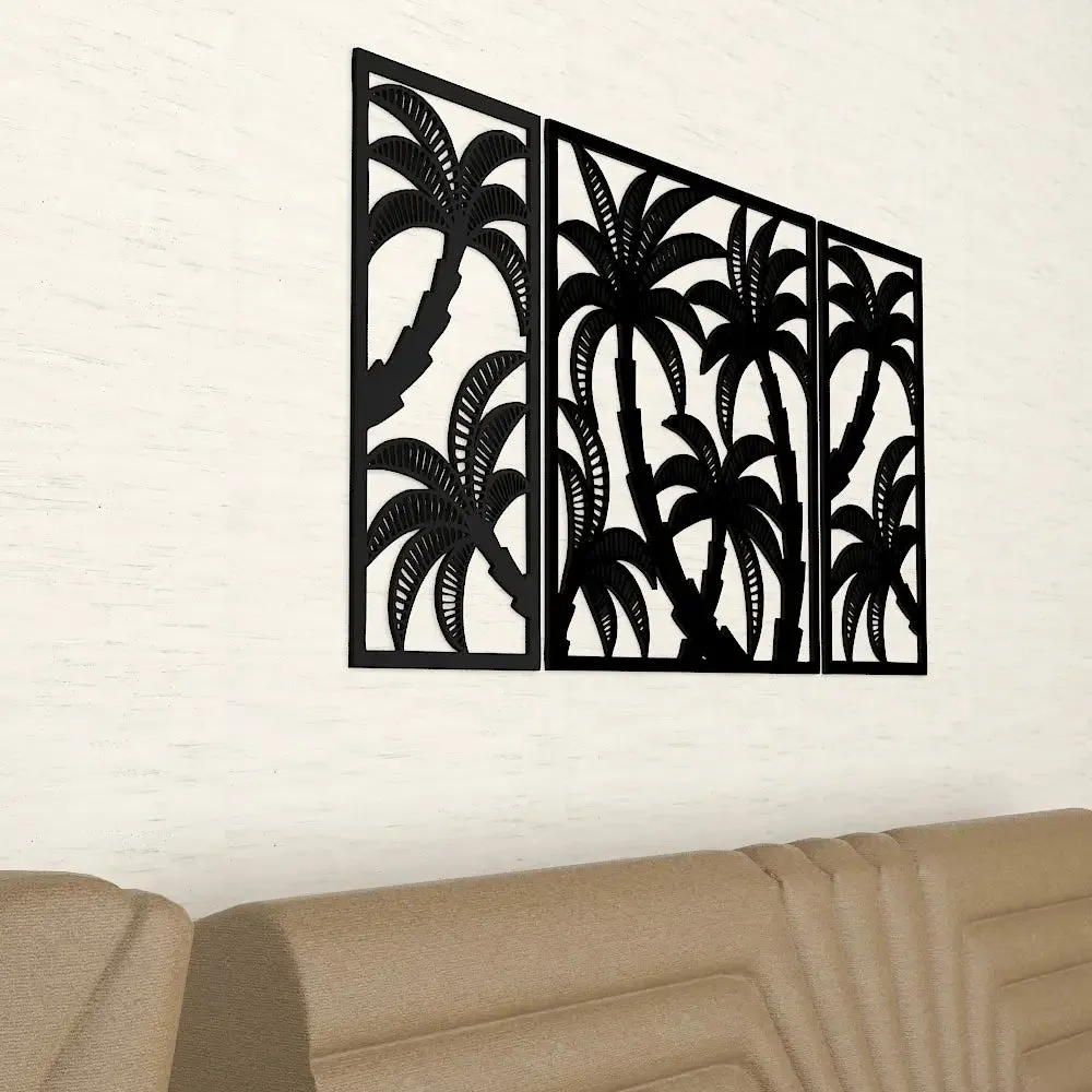 Beautiful Black Color Coconut Tree Design Wooden Wall Hanging Medium(18 inch X 40 inch)
