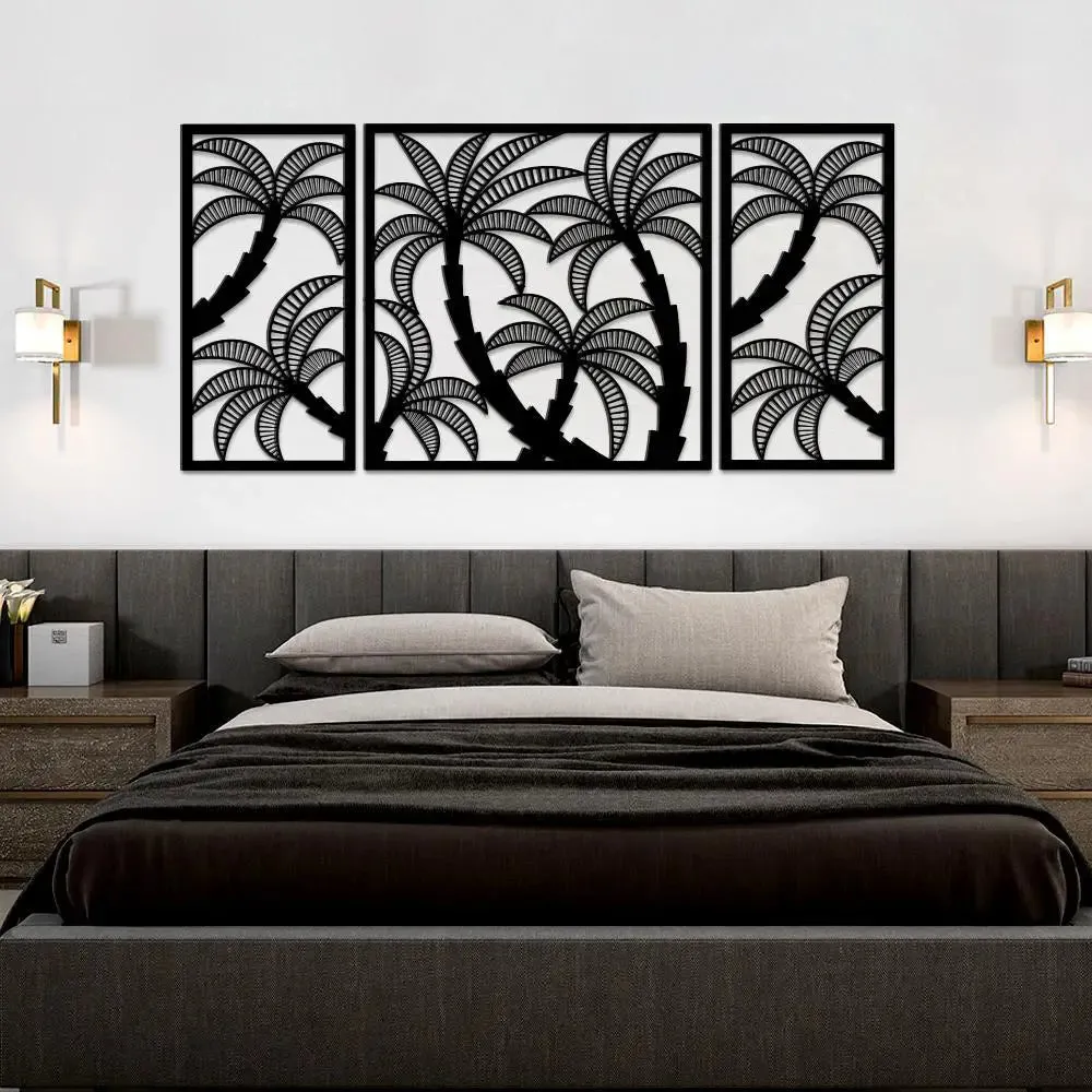 Beautiful Black Color Coconut Tree Design Wooden Wall Hanging Medium(18 inch X 40 inch)
