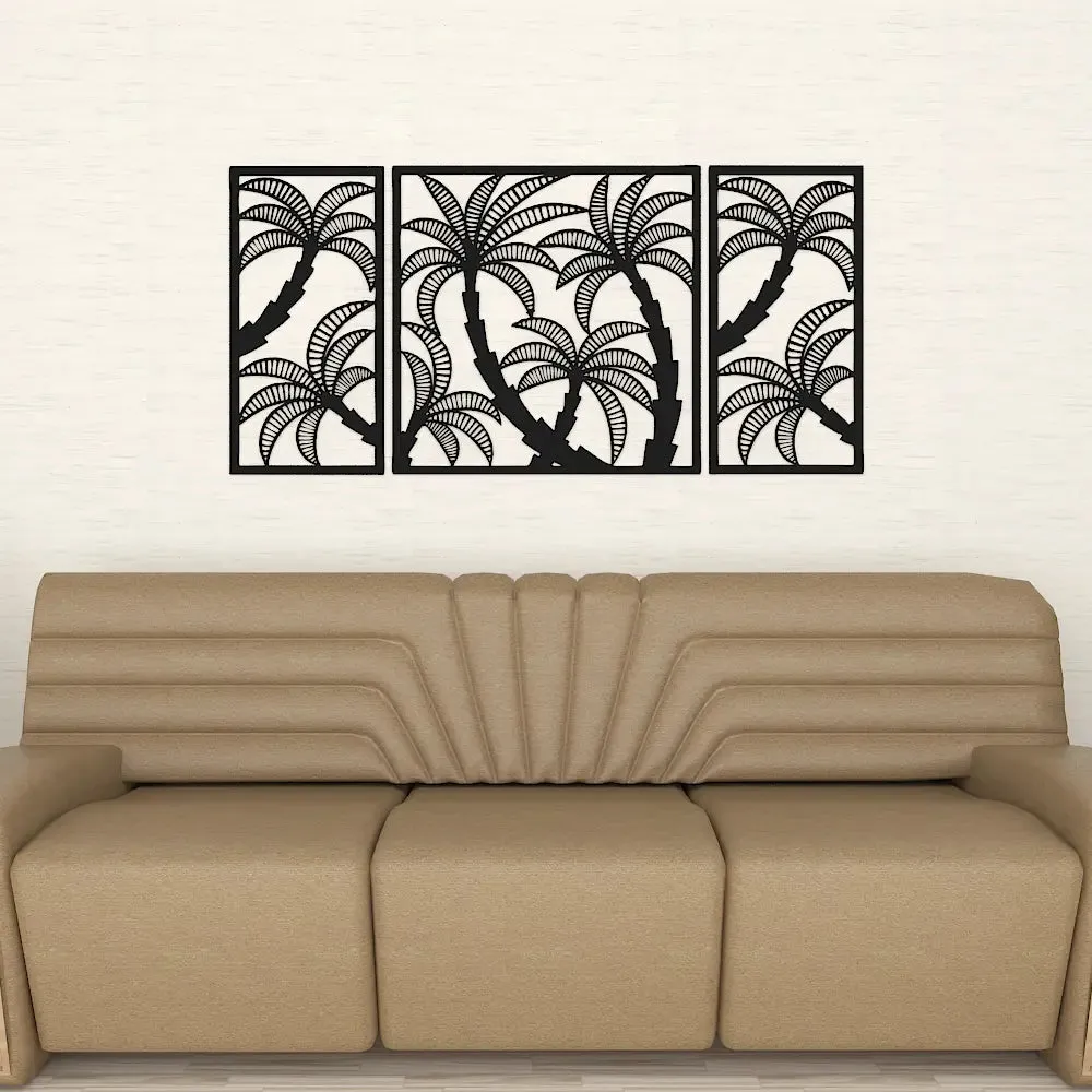 Beautiful Black Color Coconut Tree Design Wooden Wall Hanging Medium(18 inch X 40 inch)