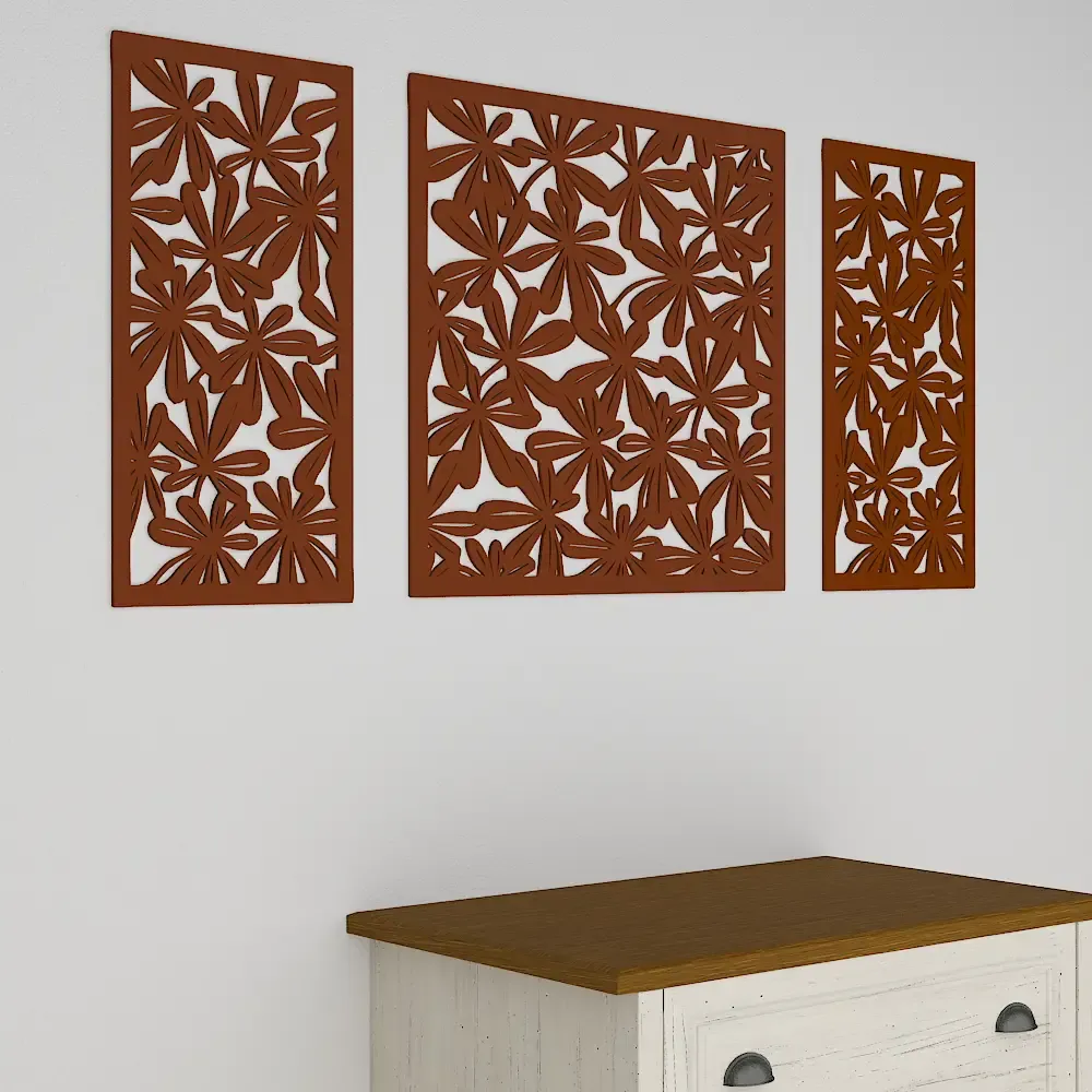 Beautiful Brown color Flower Design Wooden Wall Hanging, Medium(18 inch X 40 inch)