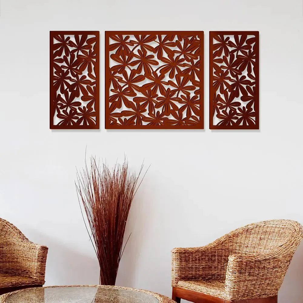 Beautiful Brown color Flower Design Wooden Wall Hanging, Medium(18 inch X 40 inch)
