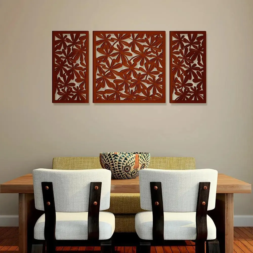 Beautiful Brown color Flower Design Wooden Wall Hanging, Medium(18 inch X 40 inch)