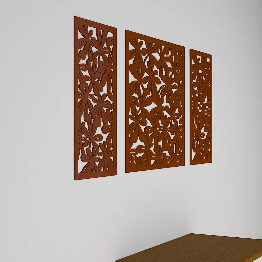 Beautiful Brown color Flower Design Wooden Wall Hanging, Medium(18 inch X 40 inch)