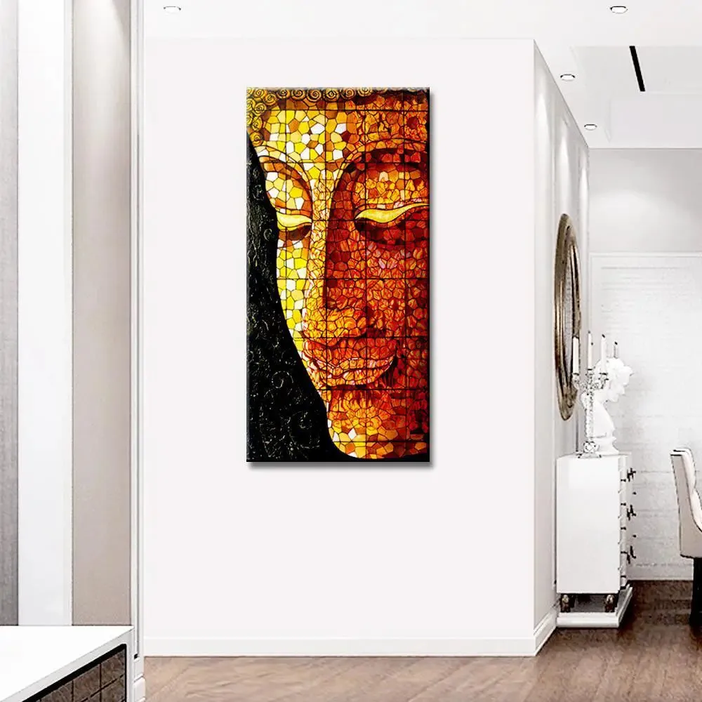 Beautiful Buddha Mosaic Vertical Wall Painting With Frame