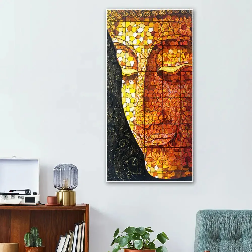Beautiful Buddha Mosaic Vertical Wall Painting With Frame