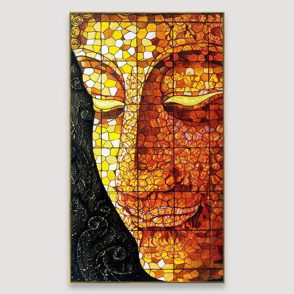 Beautiful Buddha Mosaic Vertical Wall Painting With Frame