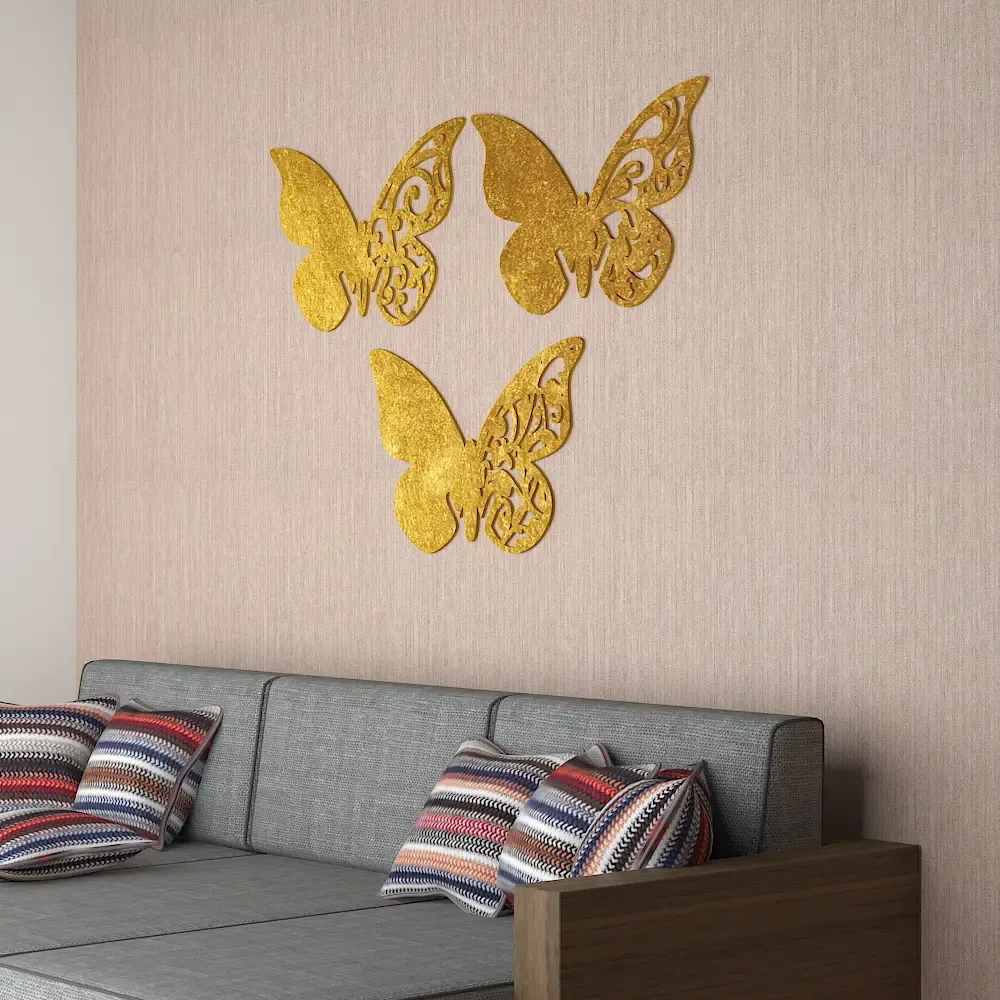 Beautiful Butterfly in Golden color Design Wooden Wall Hanging Medium(13 inch X 20 inch)