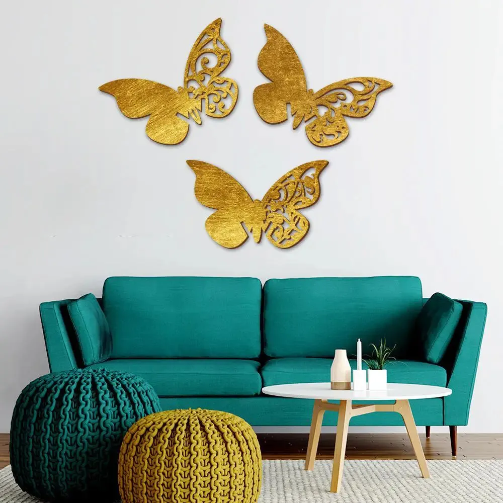 Beautiful Butterfly in Golden color Design Wooden Wall Hanging Medium(13 inch X 20 inch)