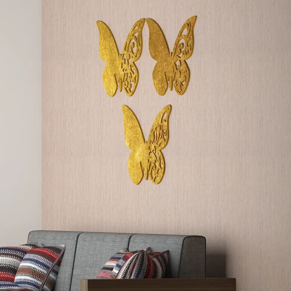 Beautiful Butterfly in Golden color Design Wooden Wall Hanging Medium(13 inch X 20 inch)