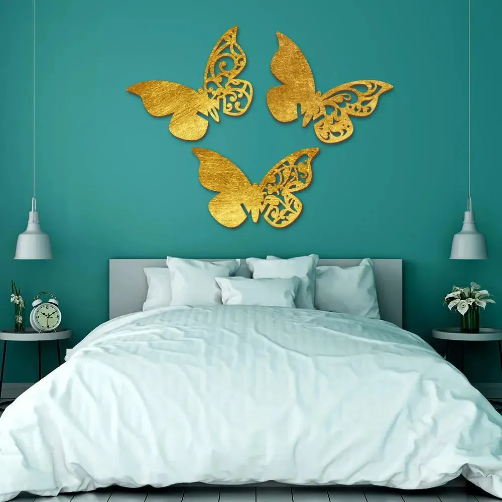 Beautiful Butterfly in Golden color Design Wooden Wall Hanging Medium(13 inch X 20 inch)