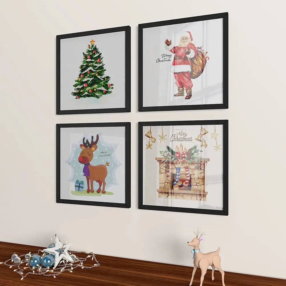 Beautiful Christmas Set of 4 frames with Break Resistant Clear Acrylic Glass & High Definition Print