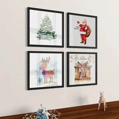 Beautiful Christmas Set of 4 frames with Break Resistant Clear Acrylic Glass & High Definition Print
