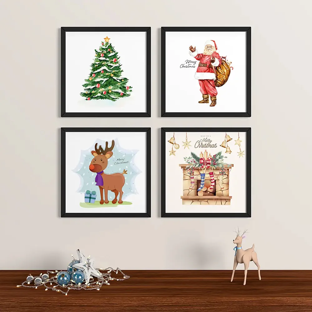 Beautiful Christmas Set of 4 frames with Break Resistant Clear Acrylic Glass & High Definition Print