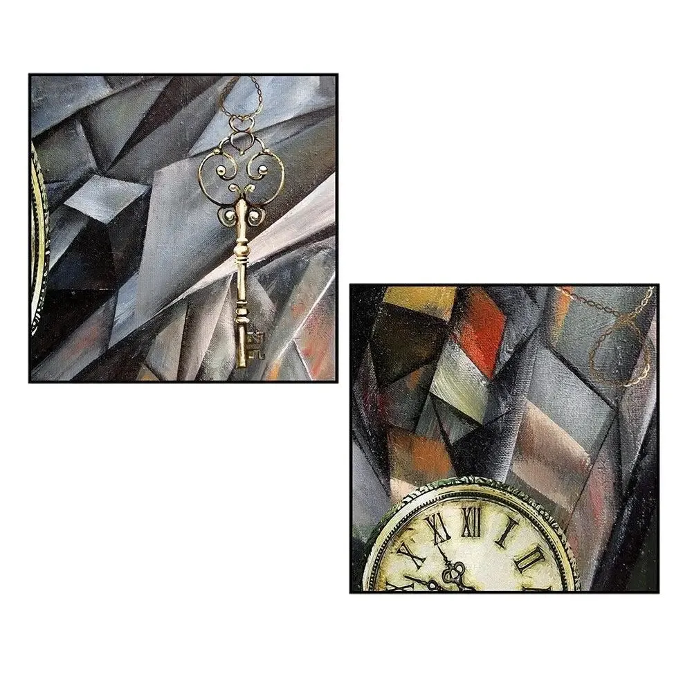 Beautiful Clock &amp; key Modern Art Canvas Painting With Black Floating Frame Size: 30 cm (H) X 30 cm (W) Set of 2