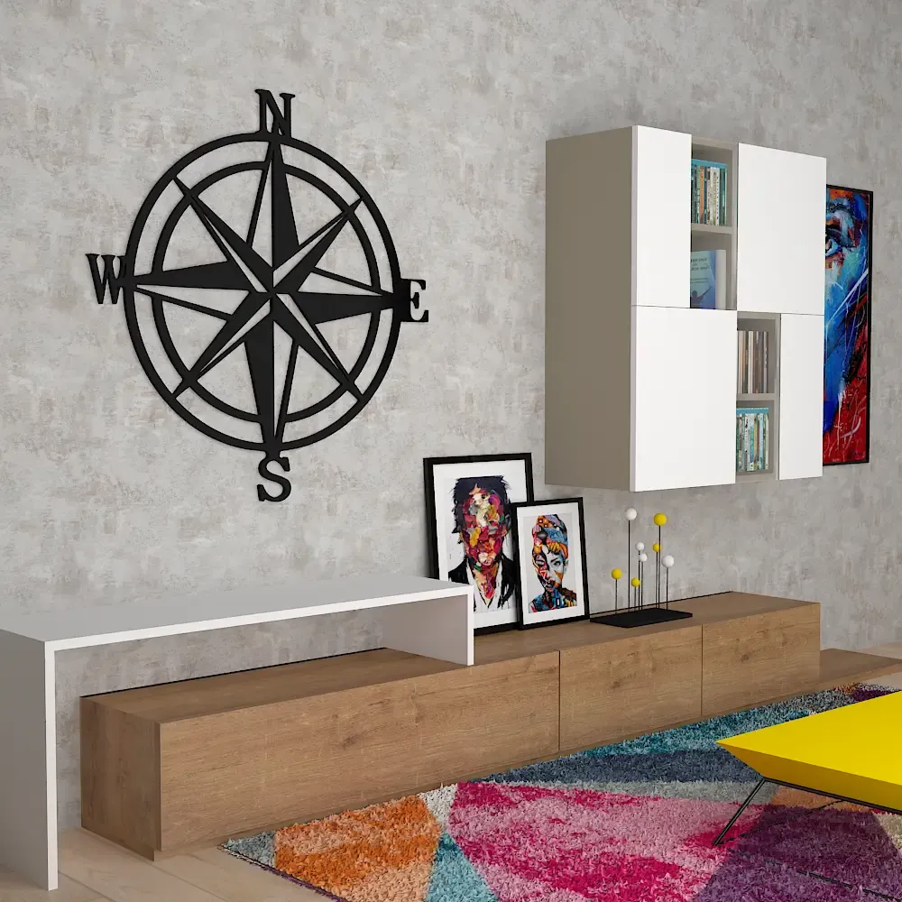 Beautiful Compass Design Wooden Wall Hanging,  Living Room Wooden Wall Decoration Medium(15 inch X 15 inch)