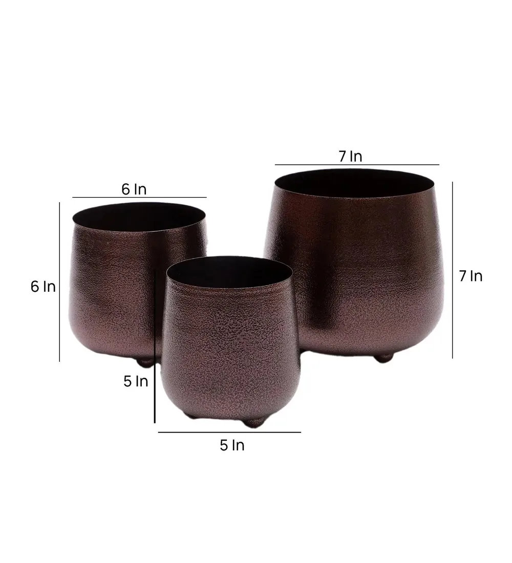 Beautiful Copper Hammered Bowl Planter Set of 3