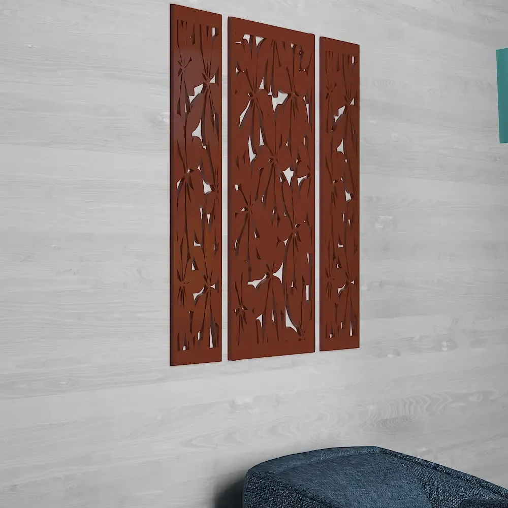 Beautiful dark Brown color Flower Design Wooden Wall Hanging, Medium(18 inch X 40 inch)