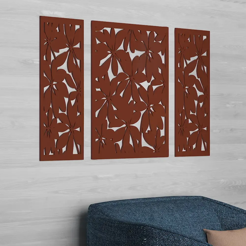 Beautiful dark Brown color Flower Design Wooden Wall Hanging, Medium(18 inch X 40 inch)