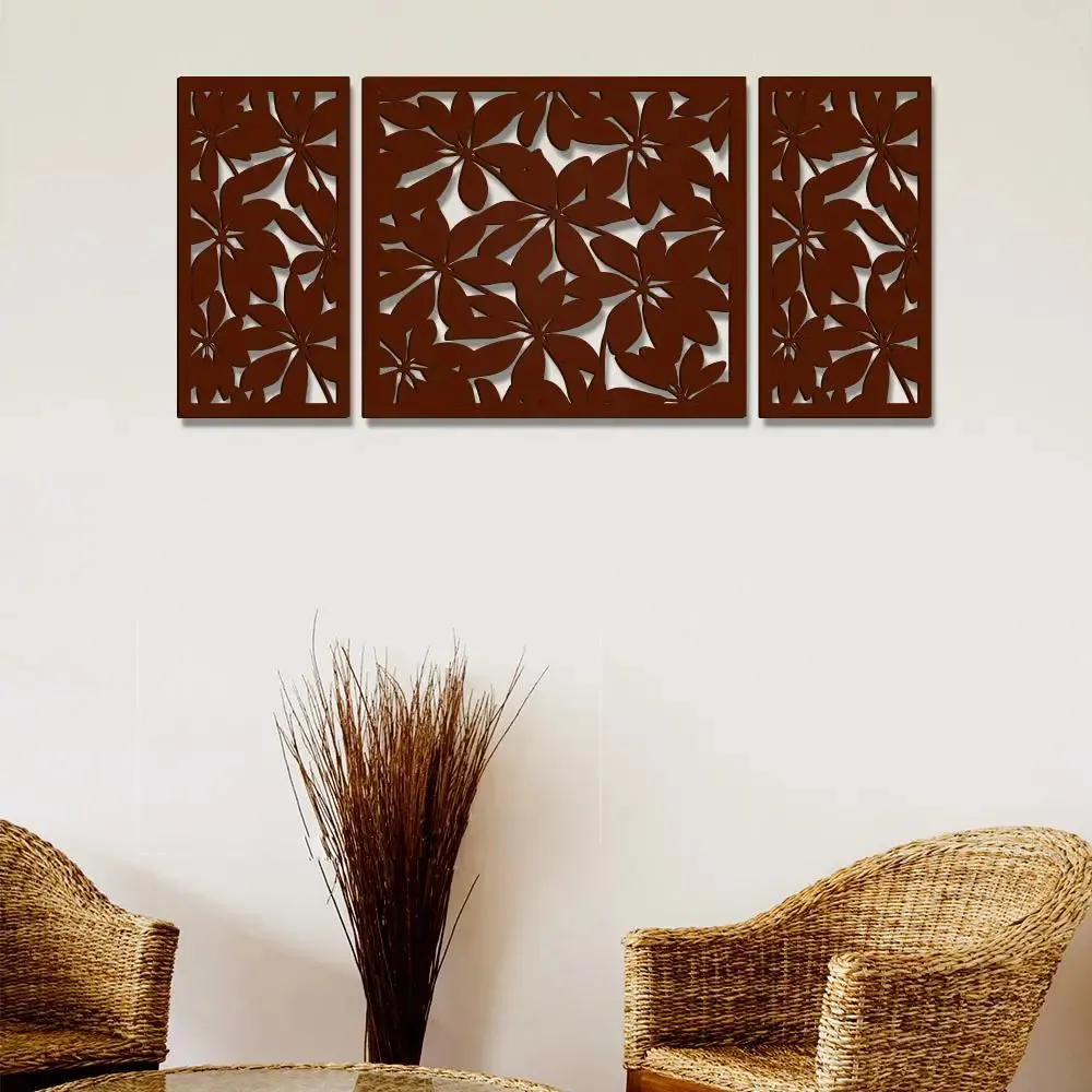 Beautiful dark Brown color Flower Design Wooden Wall Hanging, Medium(18 inch X 40 inch)