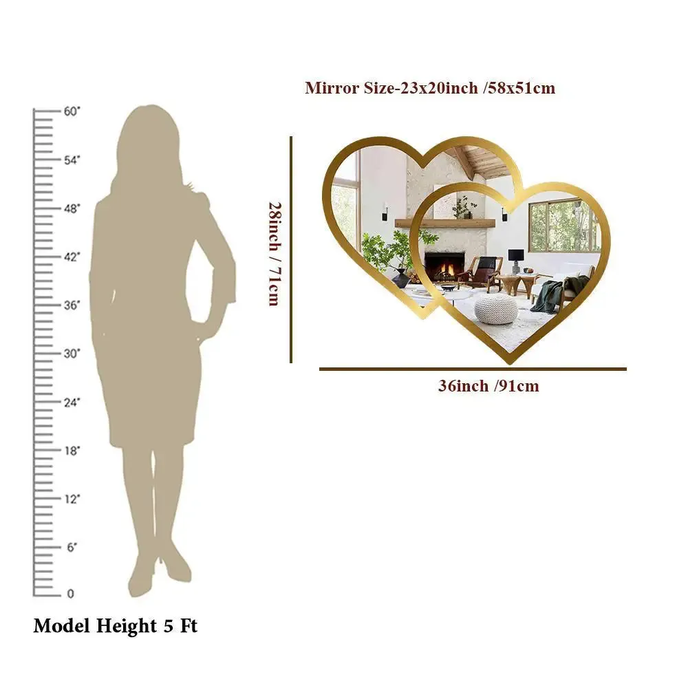 Beautiful Decorative Heart Shape Mirror With Gold Finish Frame