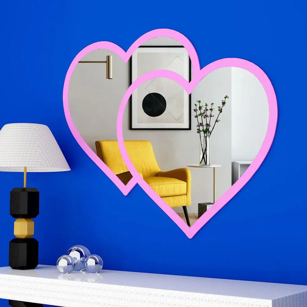 Beautiful Decorative Heart Shape Mirror With Pink Color Frame