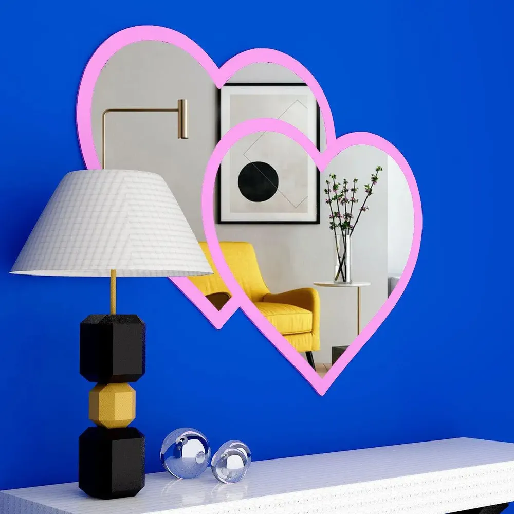 Beautiful Decorative Heart Shape Mirror With Pink Color Frame