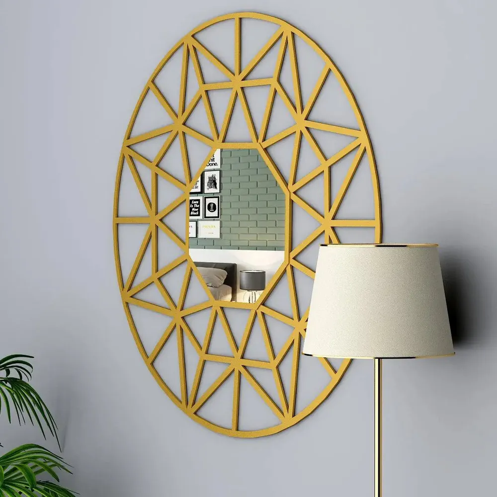 Beautiful Decorative Vanity Mirror with Golden Colour Finish Frame Regular ( 51CM X 51CM )