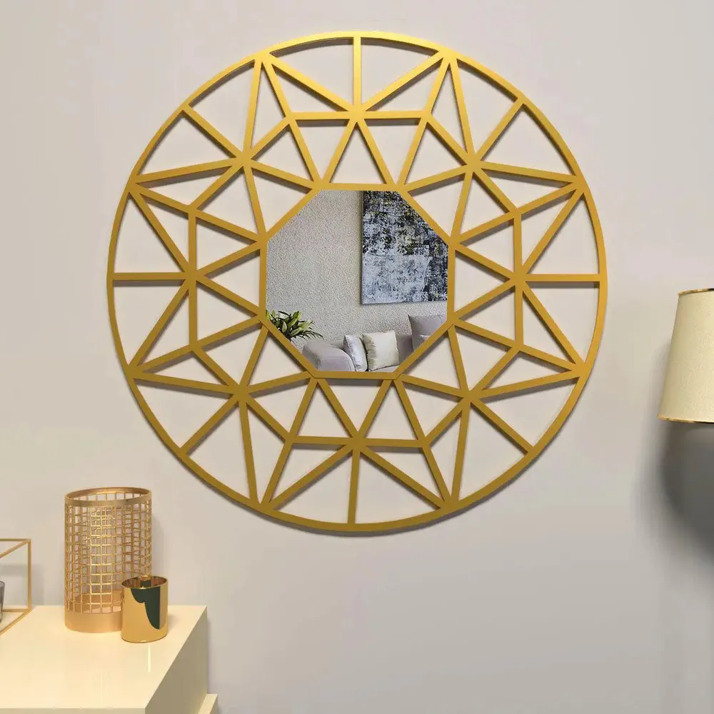 Beautiful Decorative Vanity Mirror with Golden Colour Finish Frame Regular ( 51CM X 51CM )