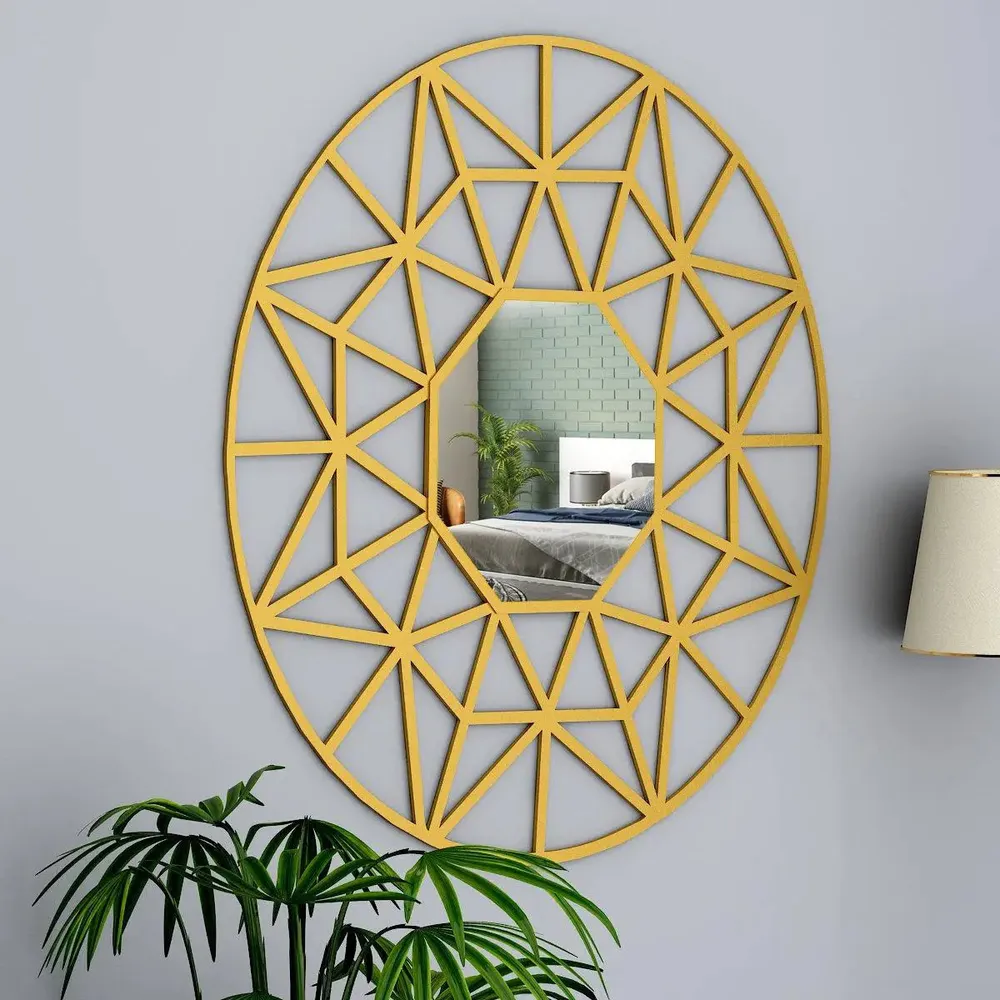 Beautiful Decorative Vanity Mirror with Golden Colour Finish Frame Regular ( 51CM X 51CM )