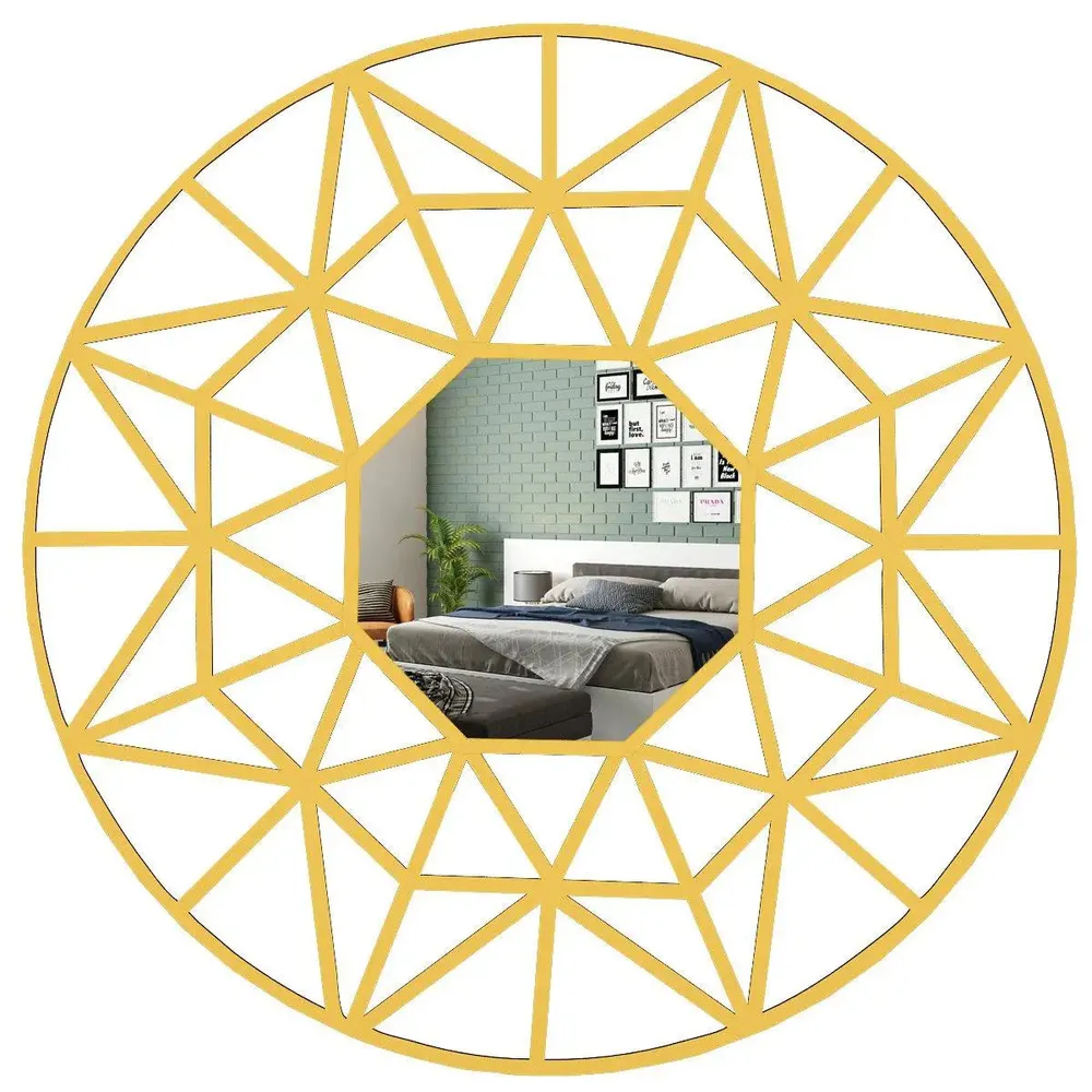 Beautiful Decorative Vanity Mirror with Golden Colour Finish Frame Regular ( 51CM X 51CM )