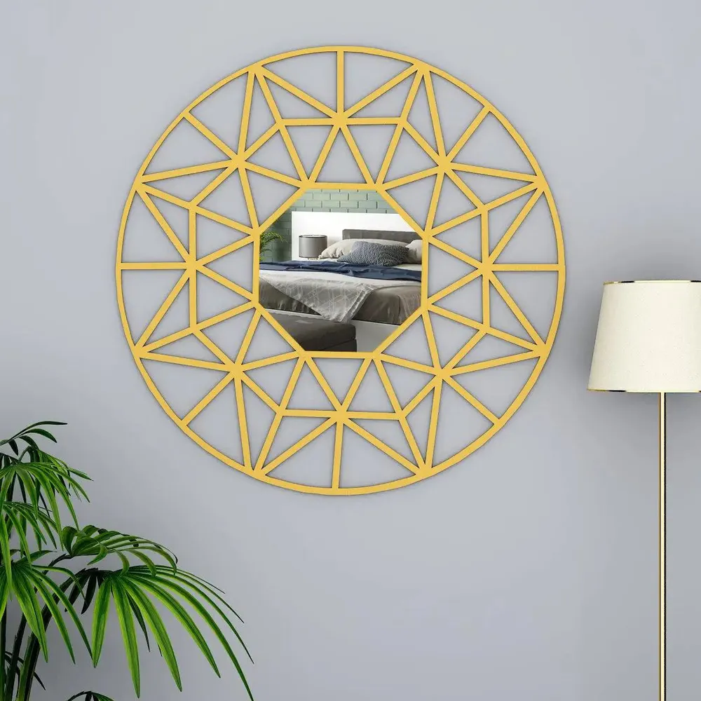 Beautiful Decorative Vanity Mirror with Golden Colour Finish Frame Regular ( 51CM X 51CM )