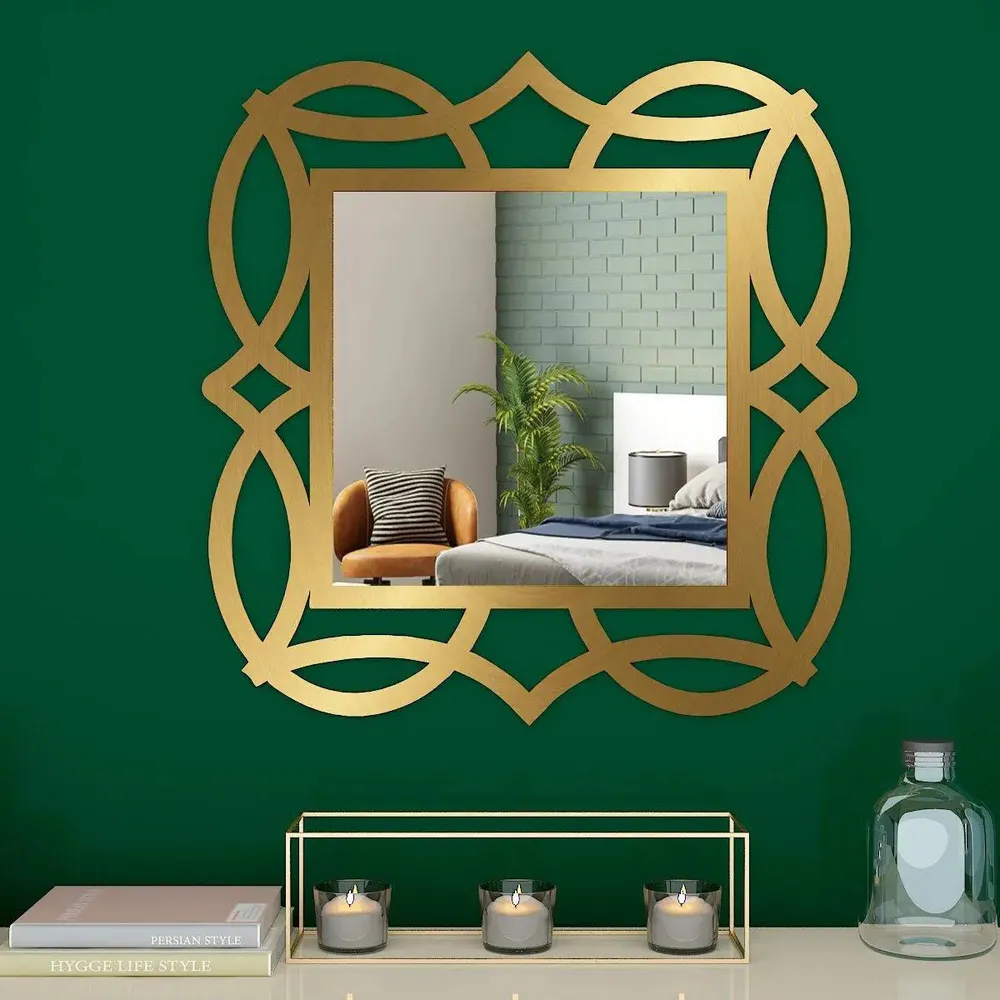 Beautiful Decorative Wall Mirror In Abstract Design With Golden Colour Finish Frame Regular ( 61CM X 58CM )