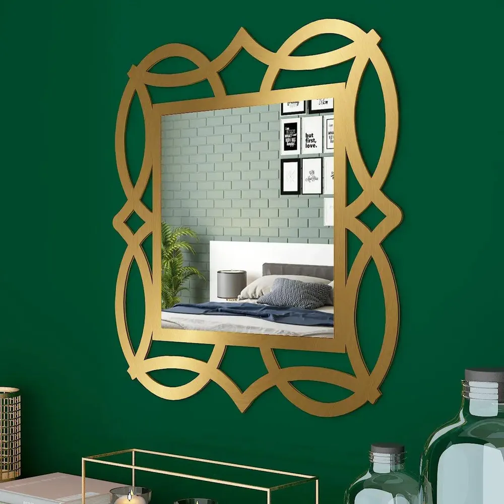 Beautiful Decorative Wall Mirror In Abstract Design With Golden Colour Finish Frame Regular ( 61CM X 58CM )