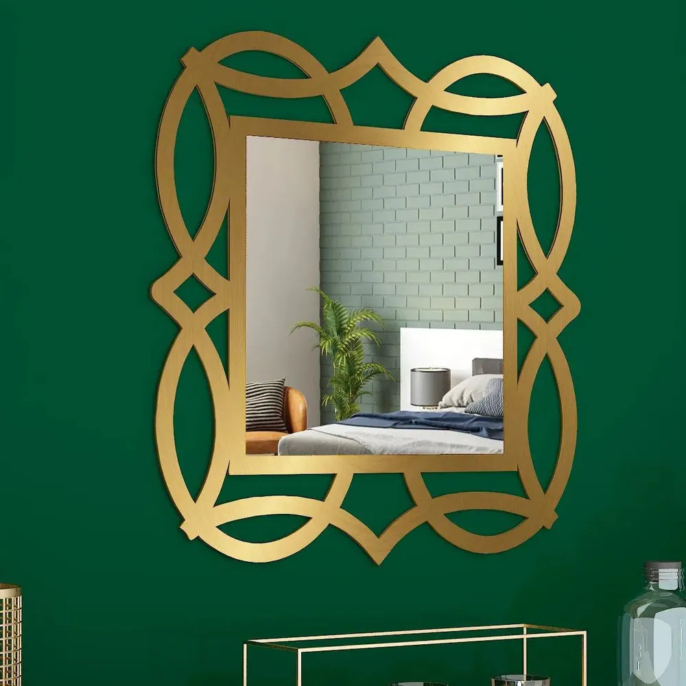 Beautiful Decorative Wall Mirror In Abstract Design With Golden Colour Finish Frame Regular ( 61CM X 58CM )
