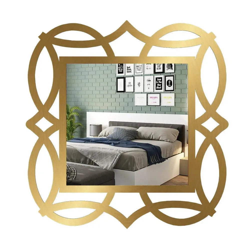 Beautiful Decorative Wall Mirror In Abstract Design With Golden Colour Finish Frame Regular ( 61CM X 58CM )