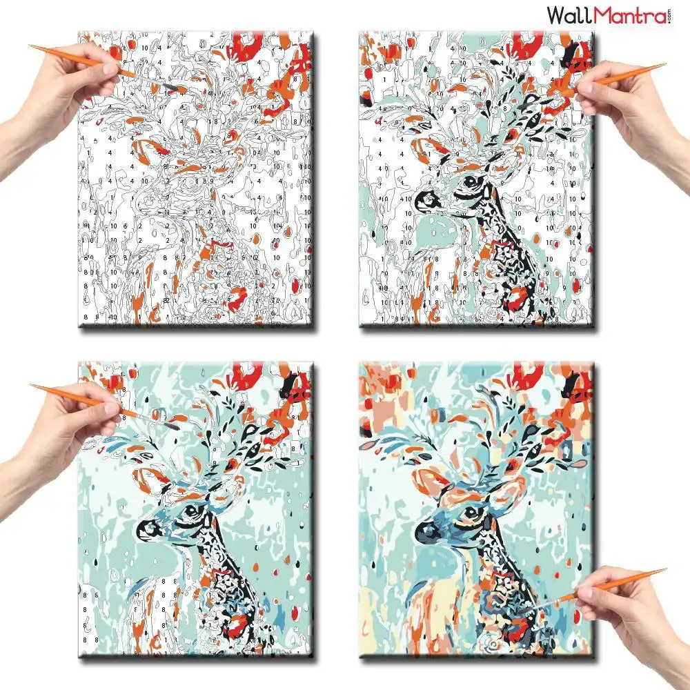 Beautiful Deer Colourful DIY(Do-It-Yourself)/ Paint by numbers canvas painting kit