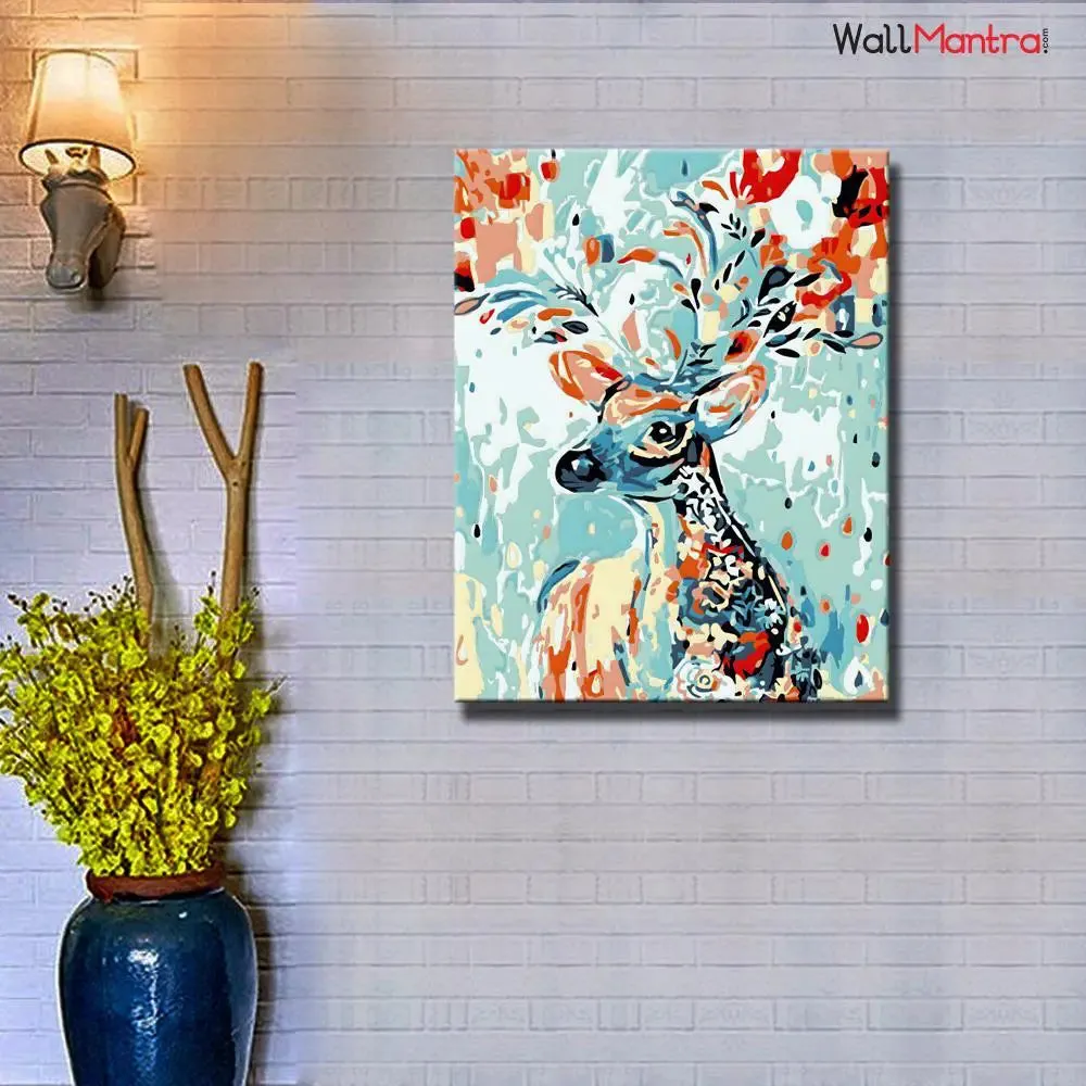 Beautiful Deer Colourful DIY(Do-It-Yourself)/ Paint by numbers canvas painting kit