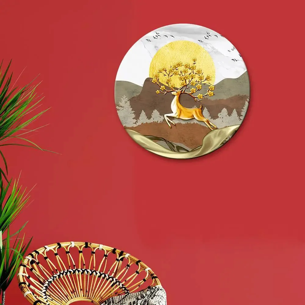 Beautiful Deer Modern Design Round Shape Canvas wall Painting