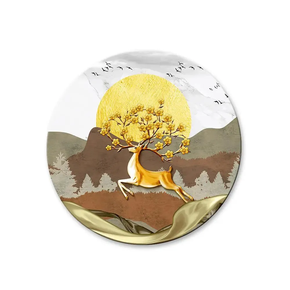 Beautiful Deer Modern Design Round Shape Canvas wall Painting