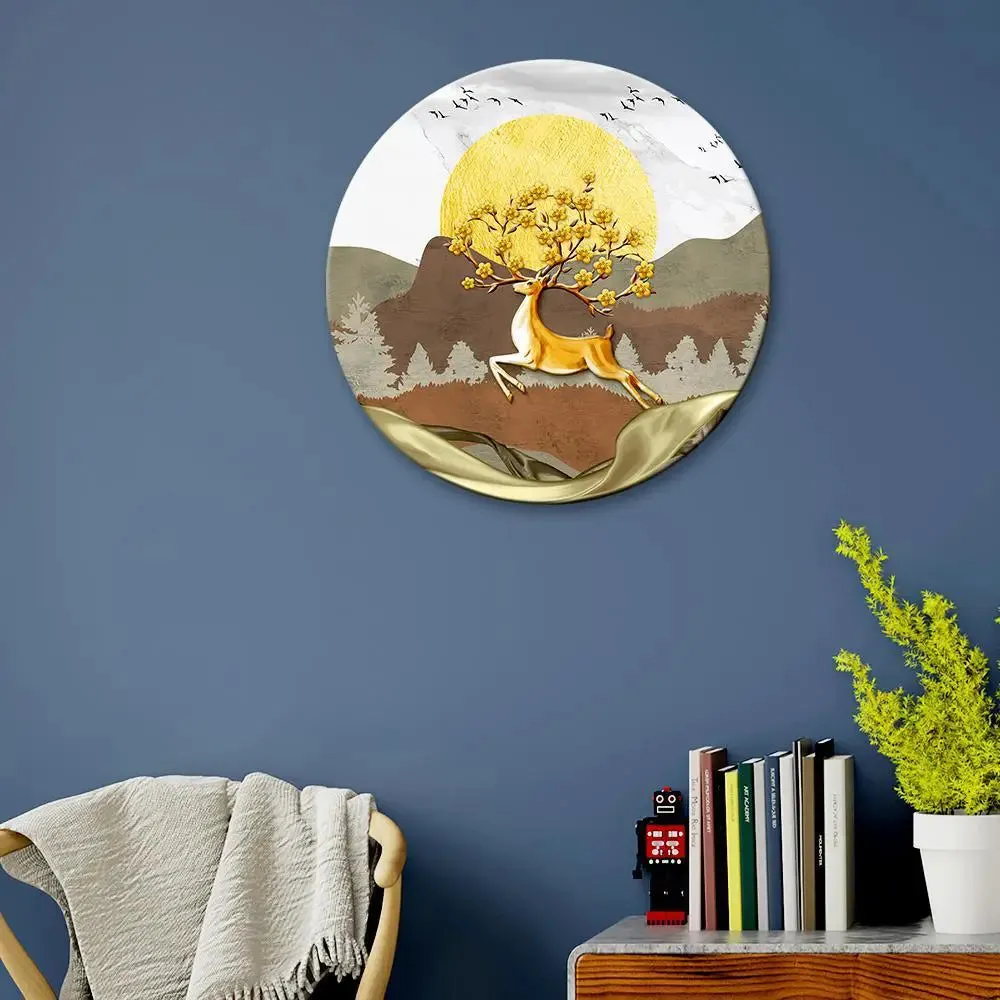 Beautiful Deer Modern Design Round Shape Canvas wall Painting