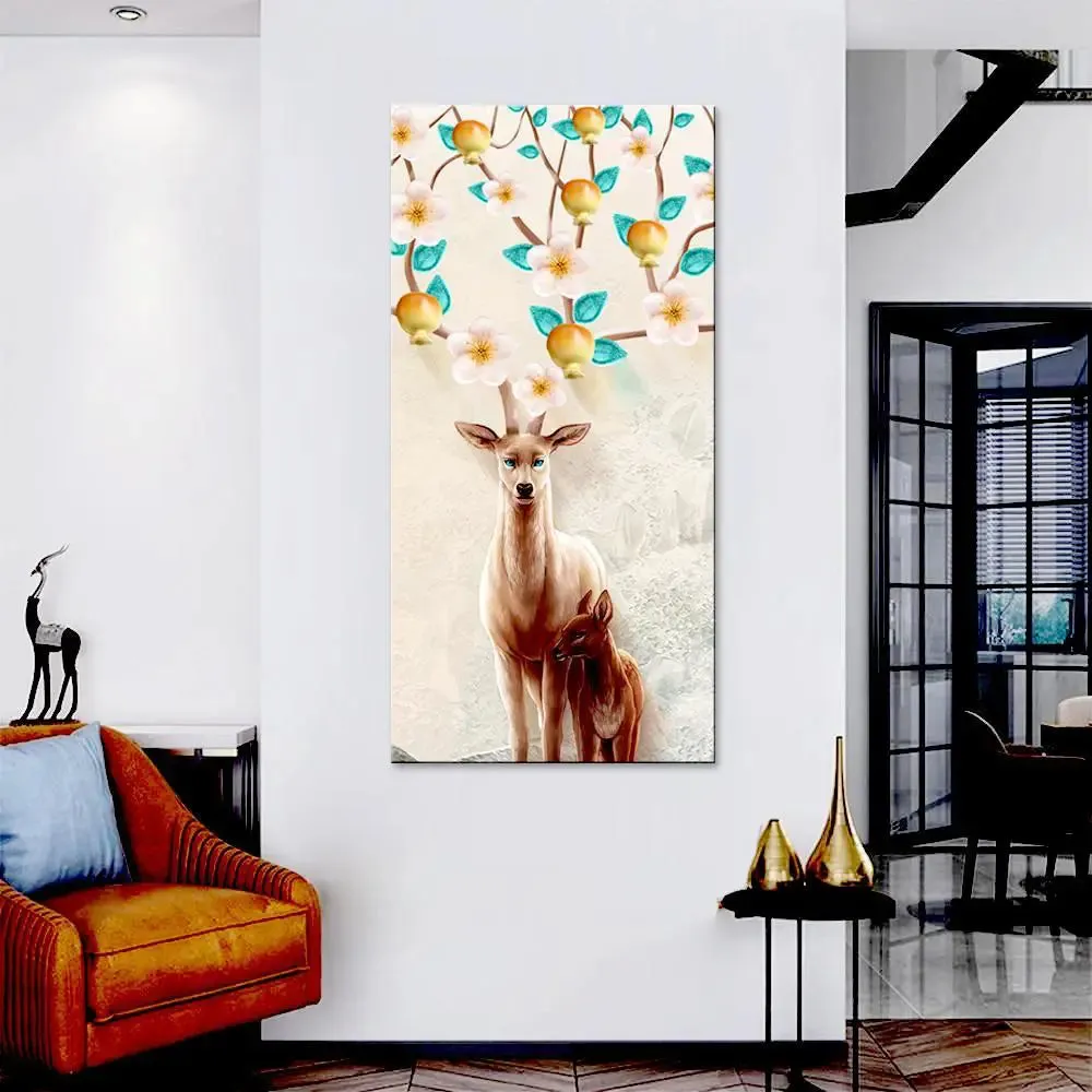 Beautiful Deer With Cub Canvas Printed Wall Painting With Frame