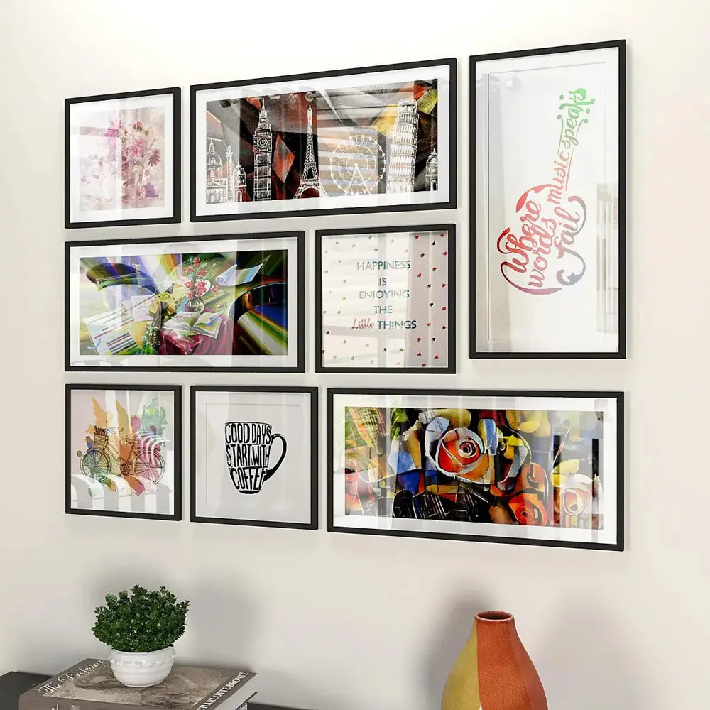 Beautiful Designer Art and Quote Collage Photo Frames Set of 8 For Office or Home